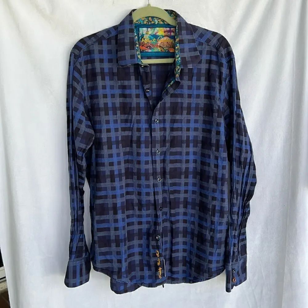 Robert Graham Lido' Classic Fit Check Flip Cuff Shirt Blue size XL
